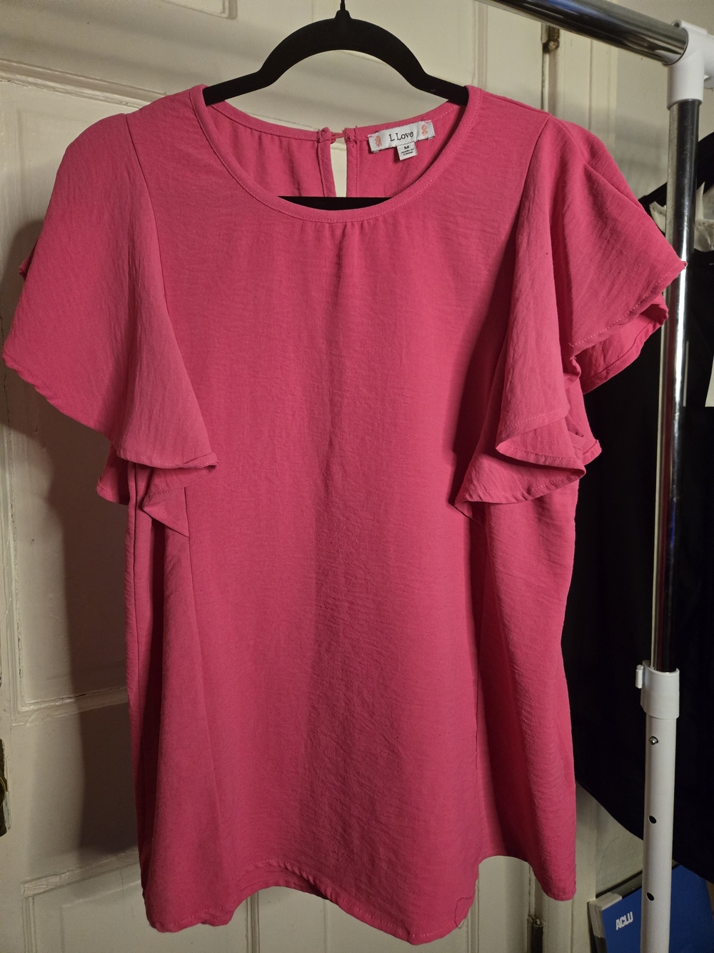 L. Love Fuchsia Ruffle Sleeve Blouse
